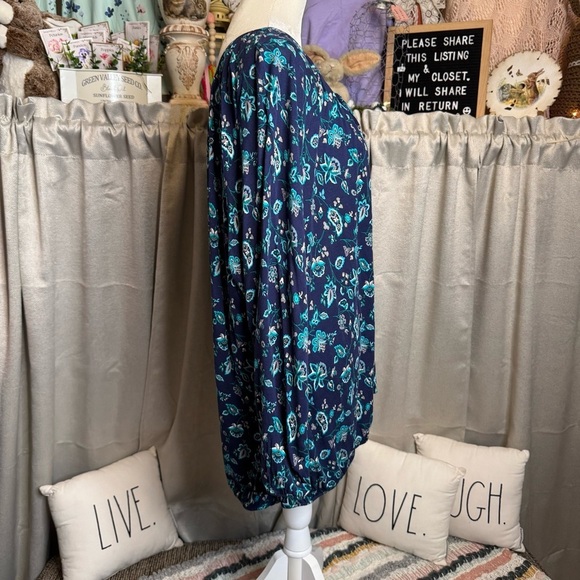 Old Navy Blue Floral Long Sleeve Tie Front Blouse 2XL - Picture 7 of 8